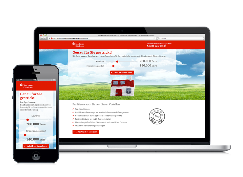 Sparkasse KölnBonn OnlineKampagne mit Landingpage Baufinanzierung (ENORM Digital) Sparkasse KölnBonn OnlineKampagne mit Landingpage Baufinanzierung (ENORM Digital)